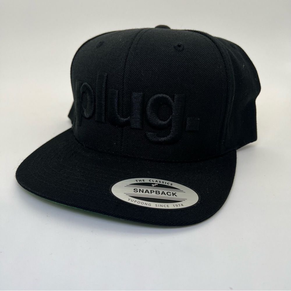 Plug Black with Black Lettering SnapBack Yupoong Hat New